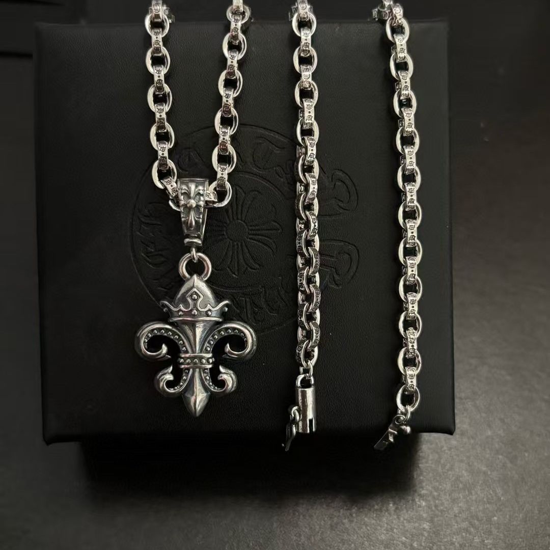 Chrome Hearts 925 silver big anchor crown letter necklace