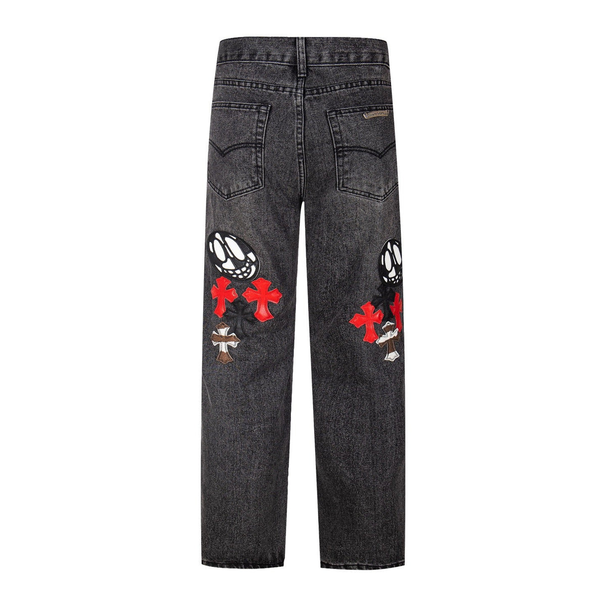 Chrome-Hearts Multi Cross Patch Denim Jeans - Grey Gothic Street Pants 1111
