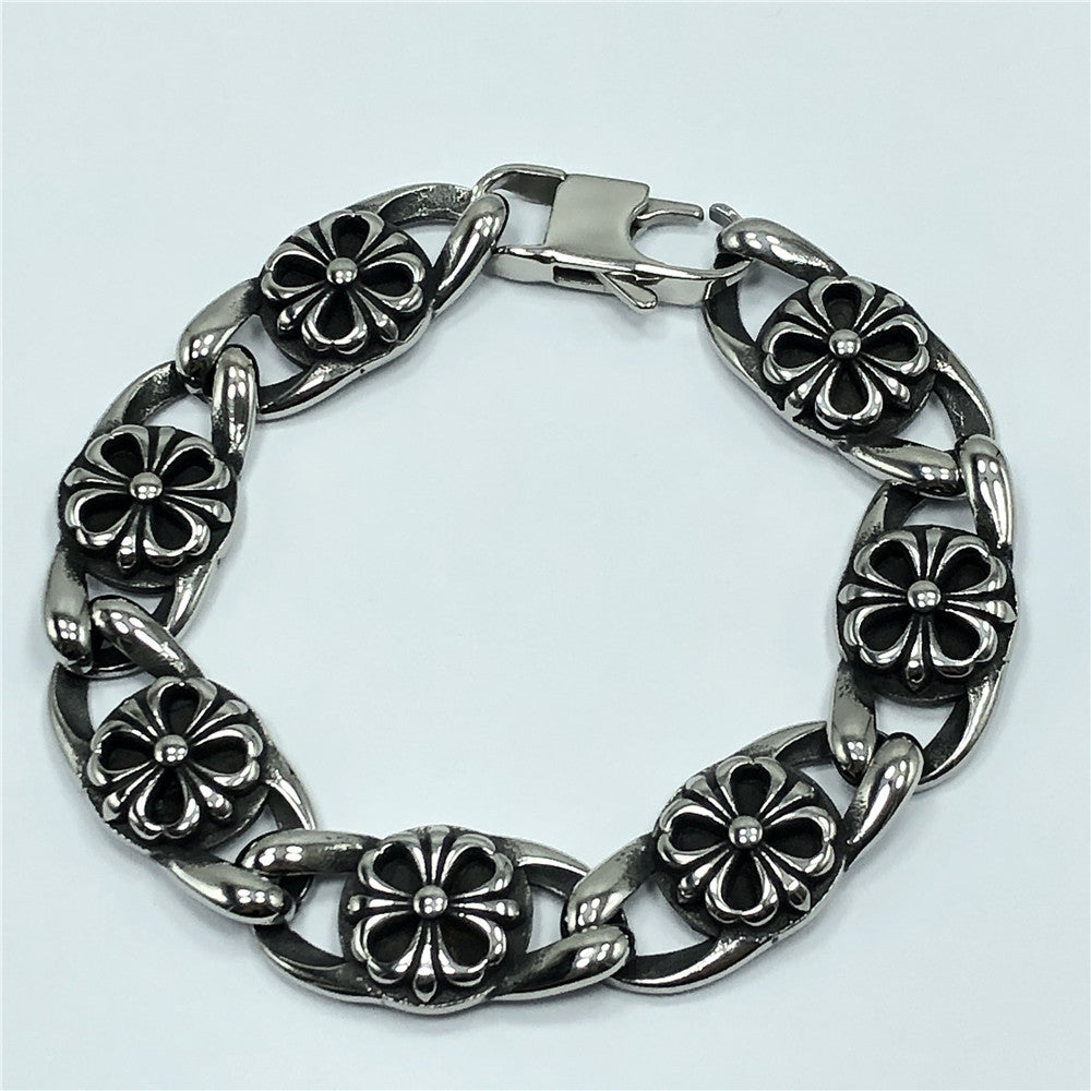 Chrome Hearts cross flower Multi-Link Sterling Silver bracelet