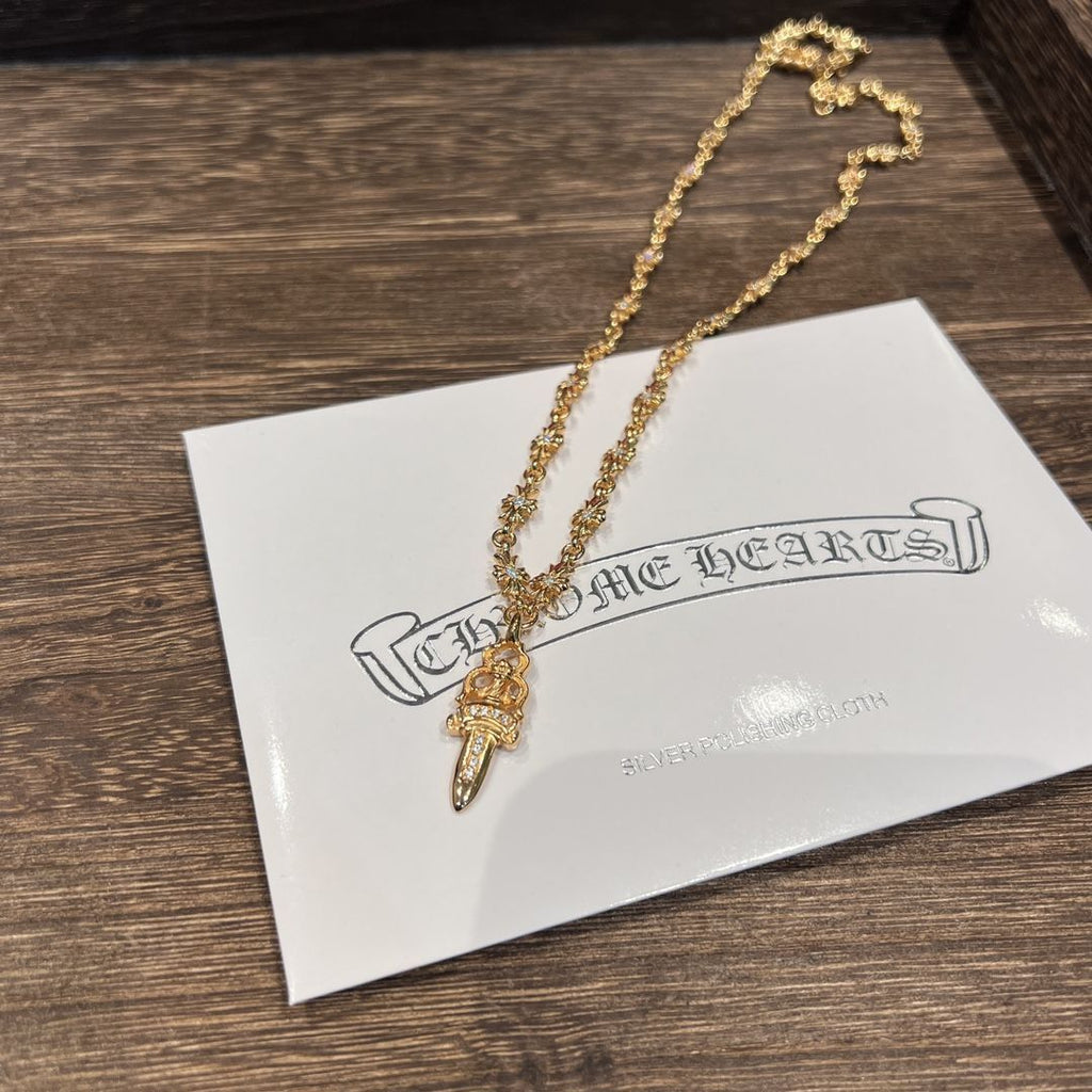 Chrome Hearts gold diamond sword pendant