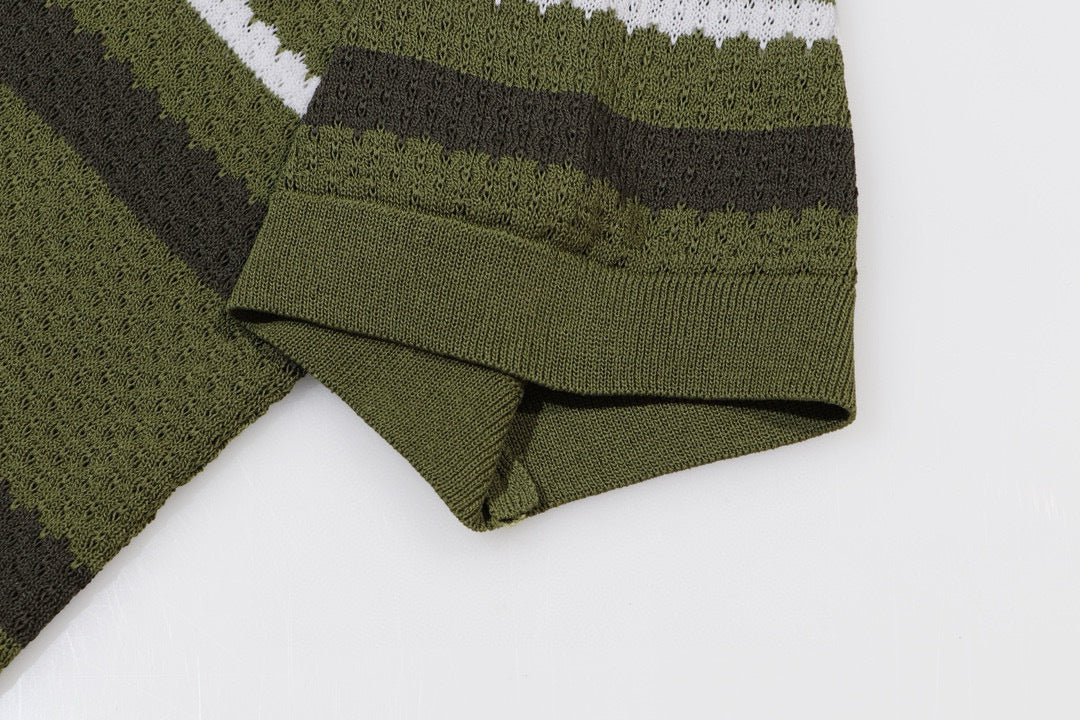 AMIRI Striped Pointelle-Knit Polo Shirt