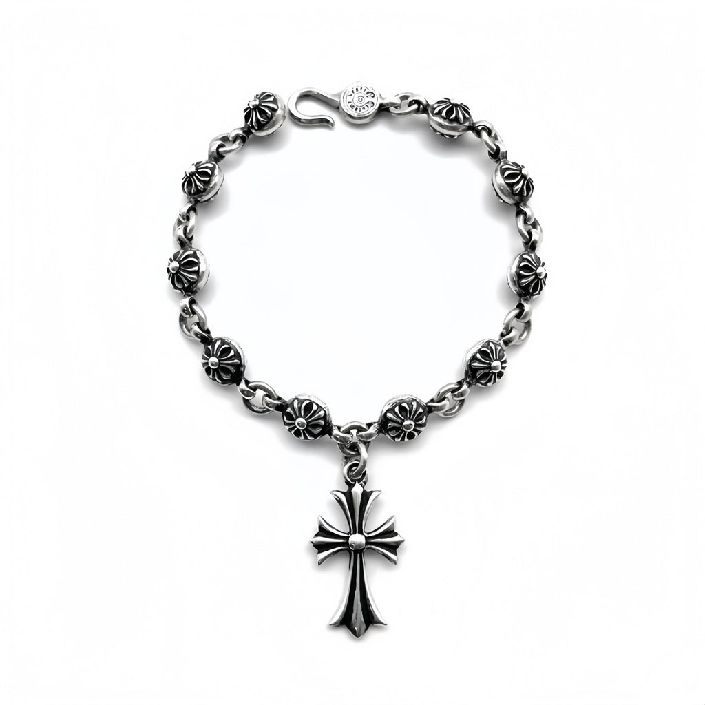 Chrome Hearts Silver Cross Ball Tiny E Bracelet
