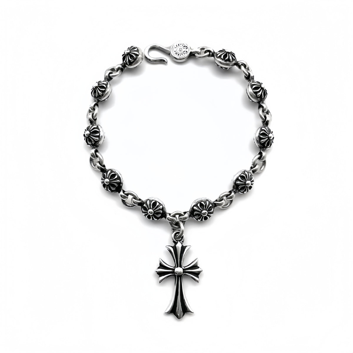 Chrome Hearts Silver Cross Ball Tiny E Bracelet