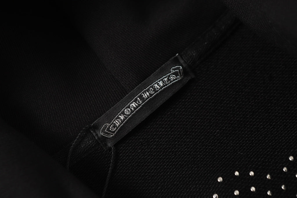 Chrome-Hearts Rhinestone Cross Hoodie - Black Gothic Streetwear Sweatshirt 2633