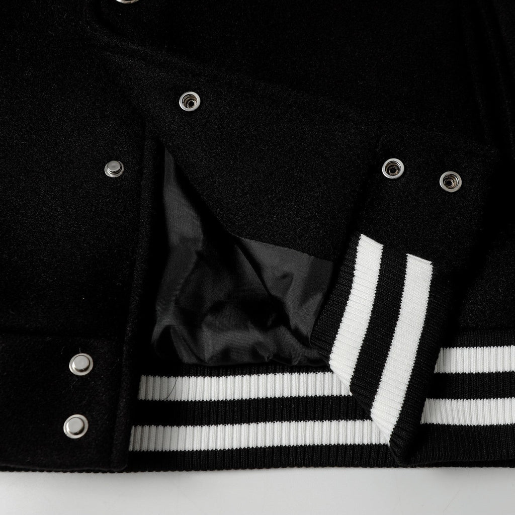 Chrome Hearts Layered Cross Varsity Jacket - Black White Street Style Outerwear 2208