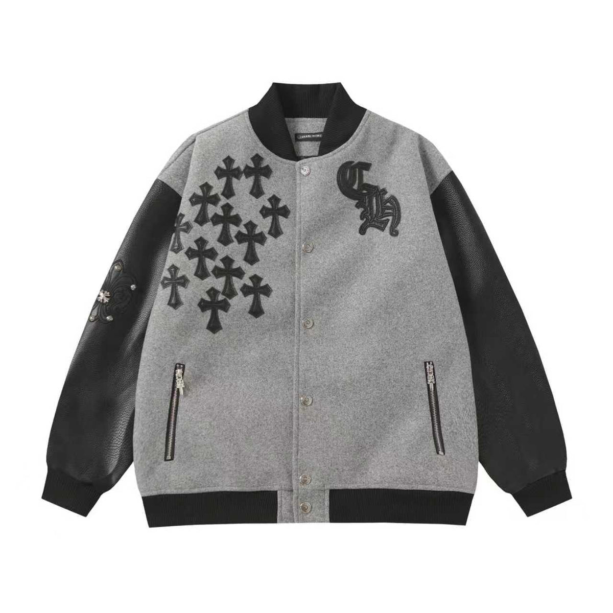 Chrome-Hearts Multi Cross Varsity Jacket - Grey Black Street Jacket 2215