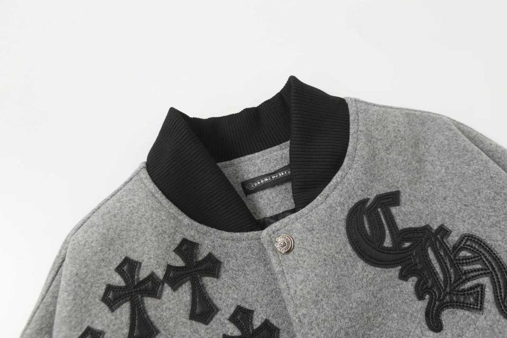 Chrome-Hearts Multi Cross Varsity Jacket - Grey Black Street Jacket 2215