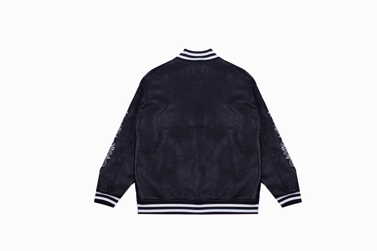 Chrome Hearts Embroidered Sleeve Varsity Jacket - Black Streetwear Coat 5577