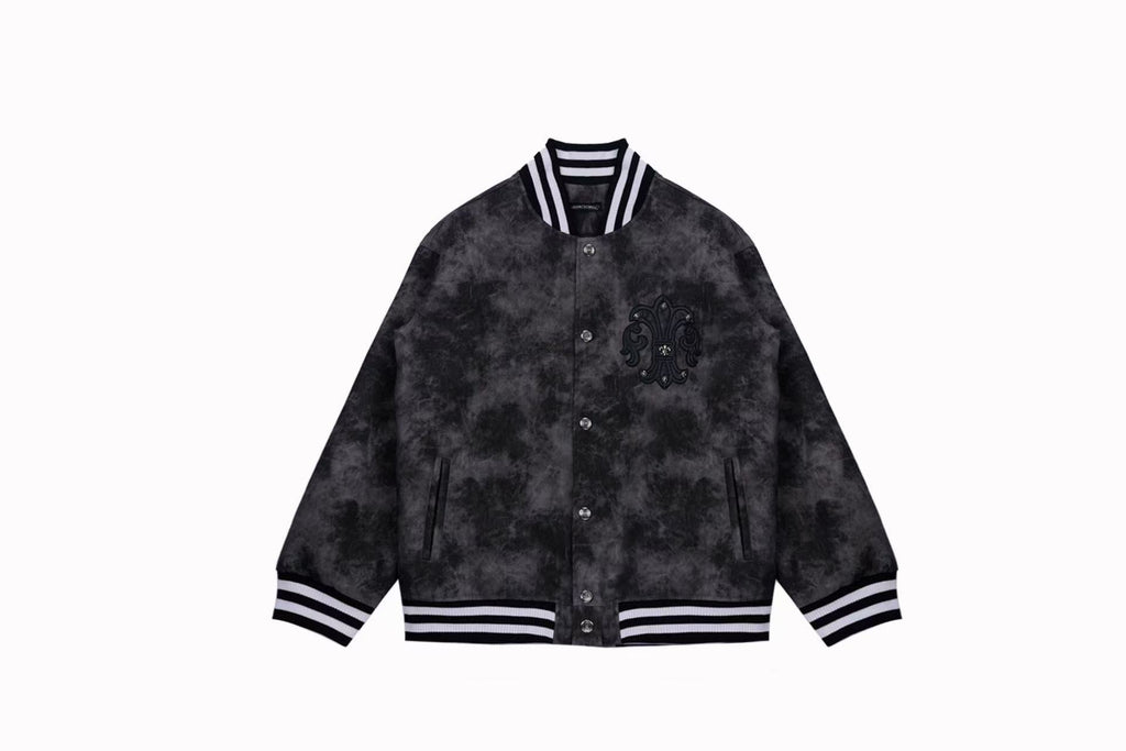 Chrome-Hearts Fleur-de-lis Patch Varsity Jacket - Grey Tie-dye Outerwear A5588