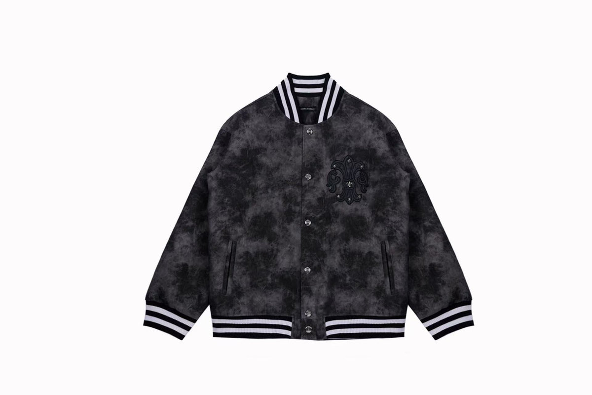 Chrome-Hearts Fleur-de-lis Patch Varsity Jacket - Grey Tie-dye Outerwear A5588