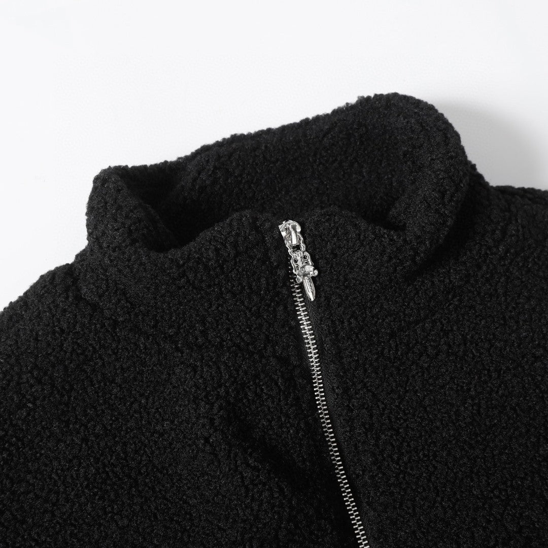 Chrome Hearts Horseshoe Embroidered Sherpa Jacket - Black Cream Gothic Coat 825
