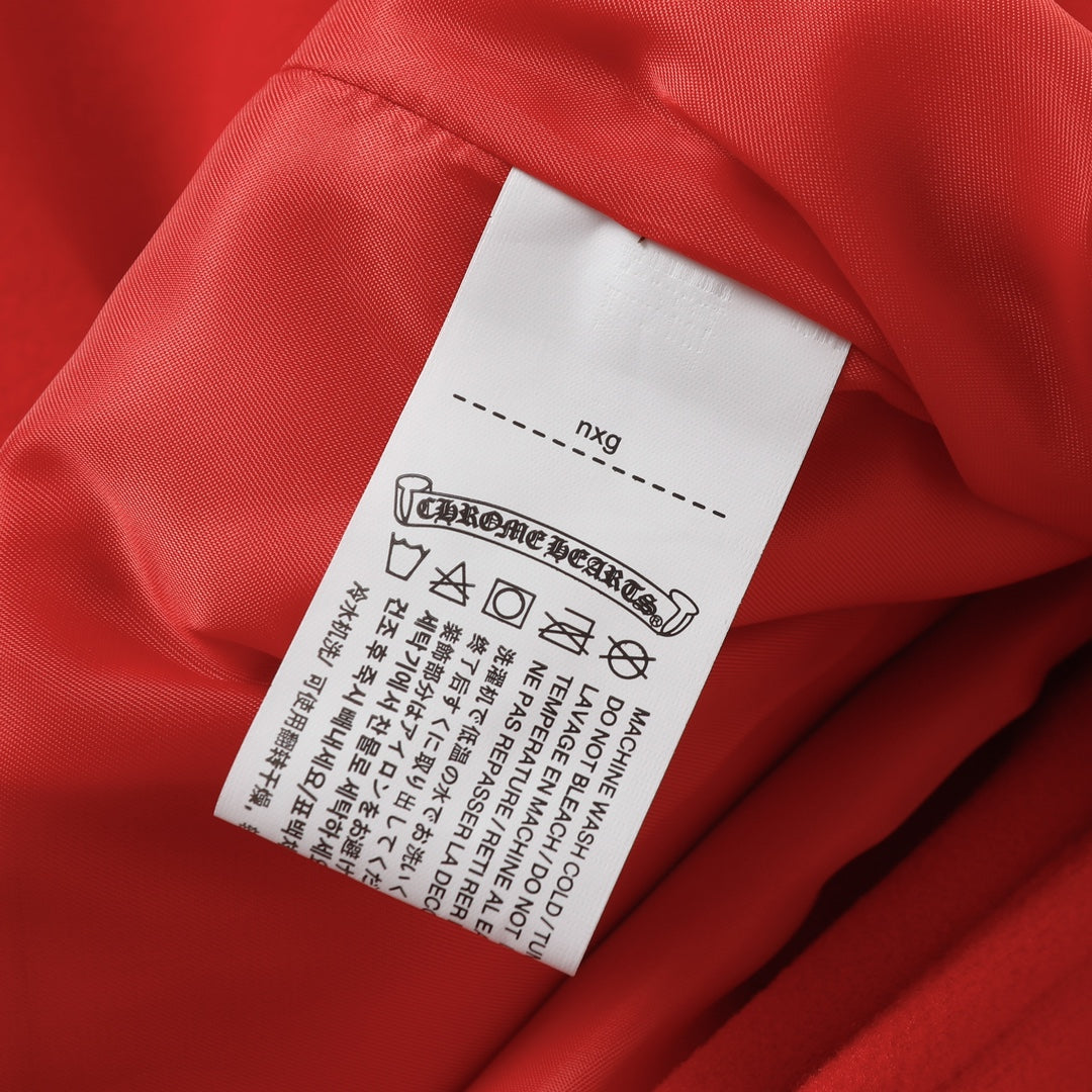 Chrome Hearts Red Cross Varsity Jacket - White Sleeve Gothic Street Baseball Coat D68