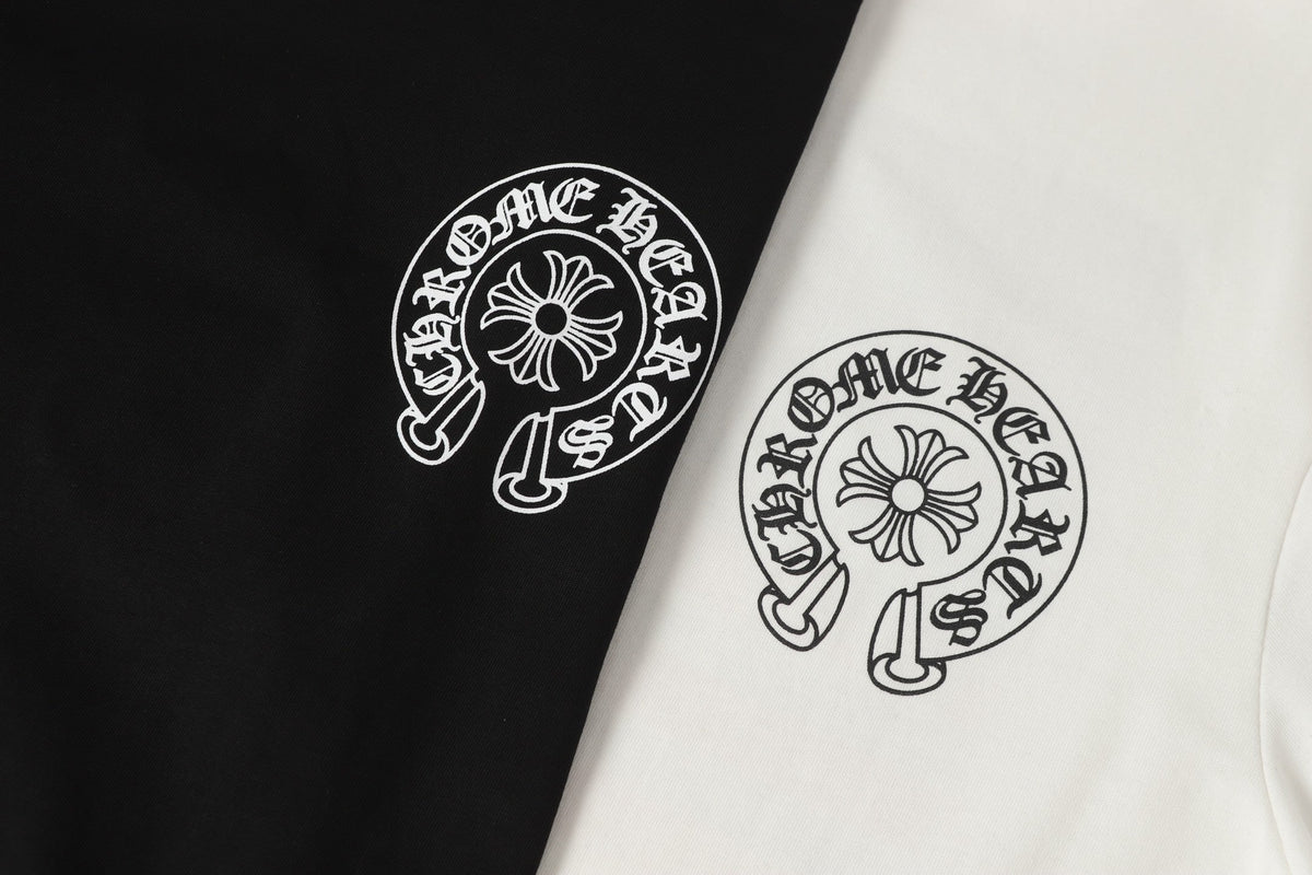 Chrome Hearts Logo Flag Long Sleeve Tee - Black White Gothic Street T-Shirt K2126