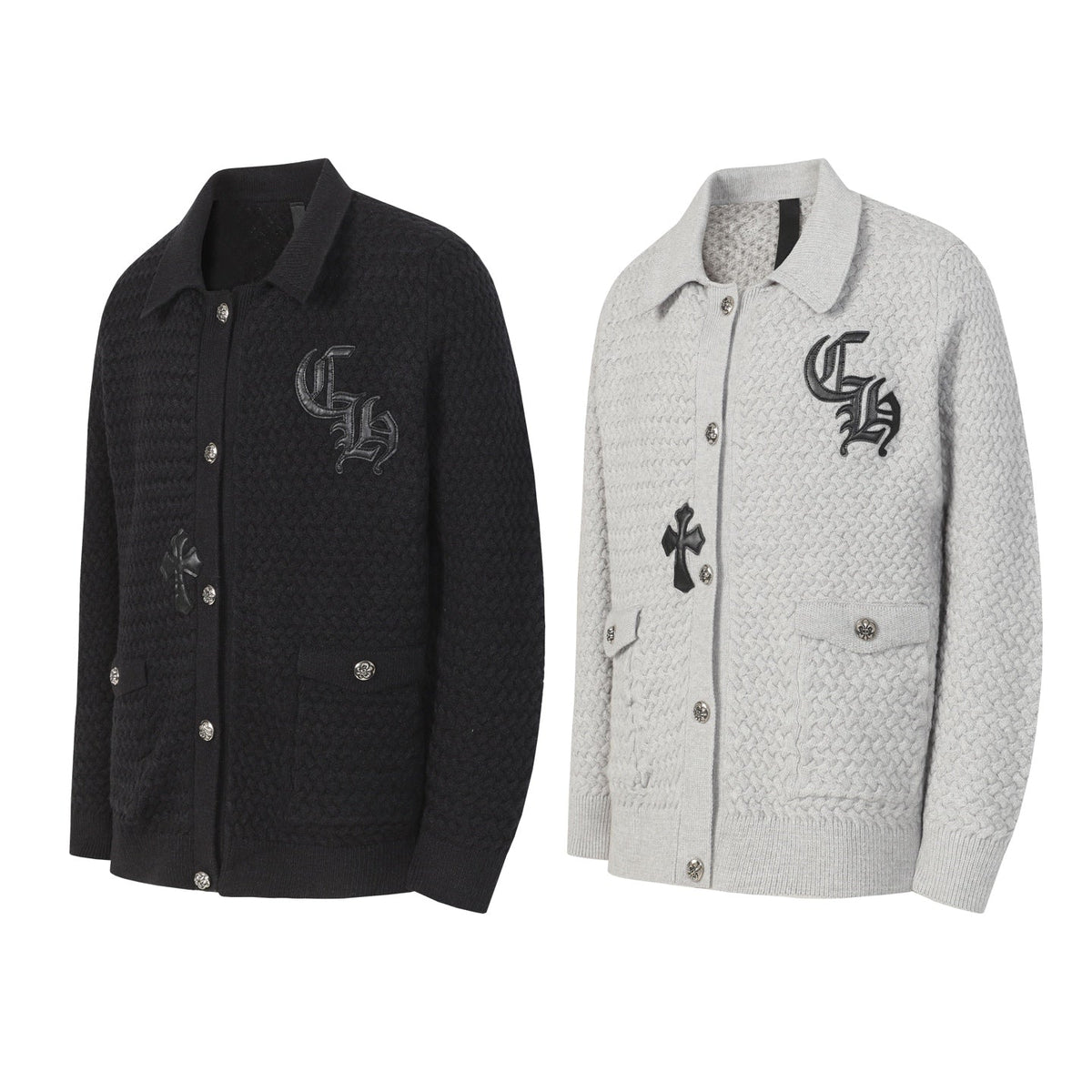 Chrome Hearts Gothic Cross Knit Cardigan - Black Grey Streetwear Jacket 904
