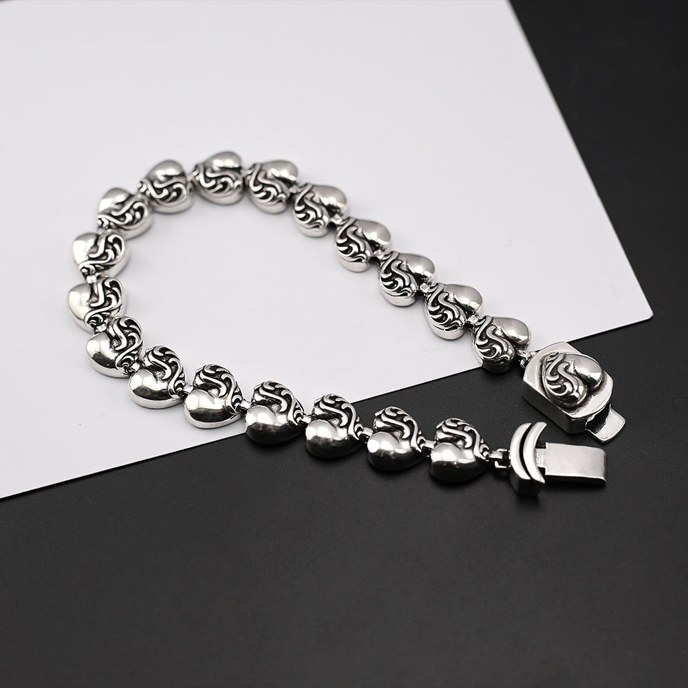 Chrome Hearts Retro Distressed Thron Heart Link ID Bracelet
