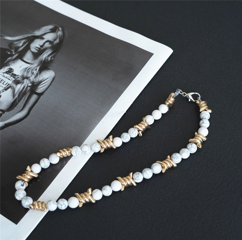 Chrome Hearts Thorn Light Luxury White Turquoise Pearl Metal Necklace
