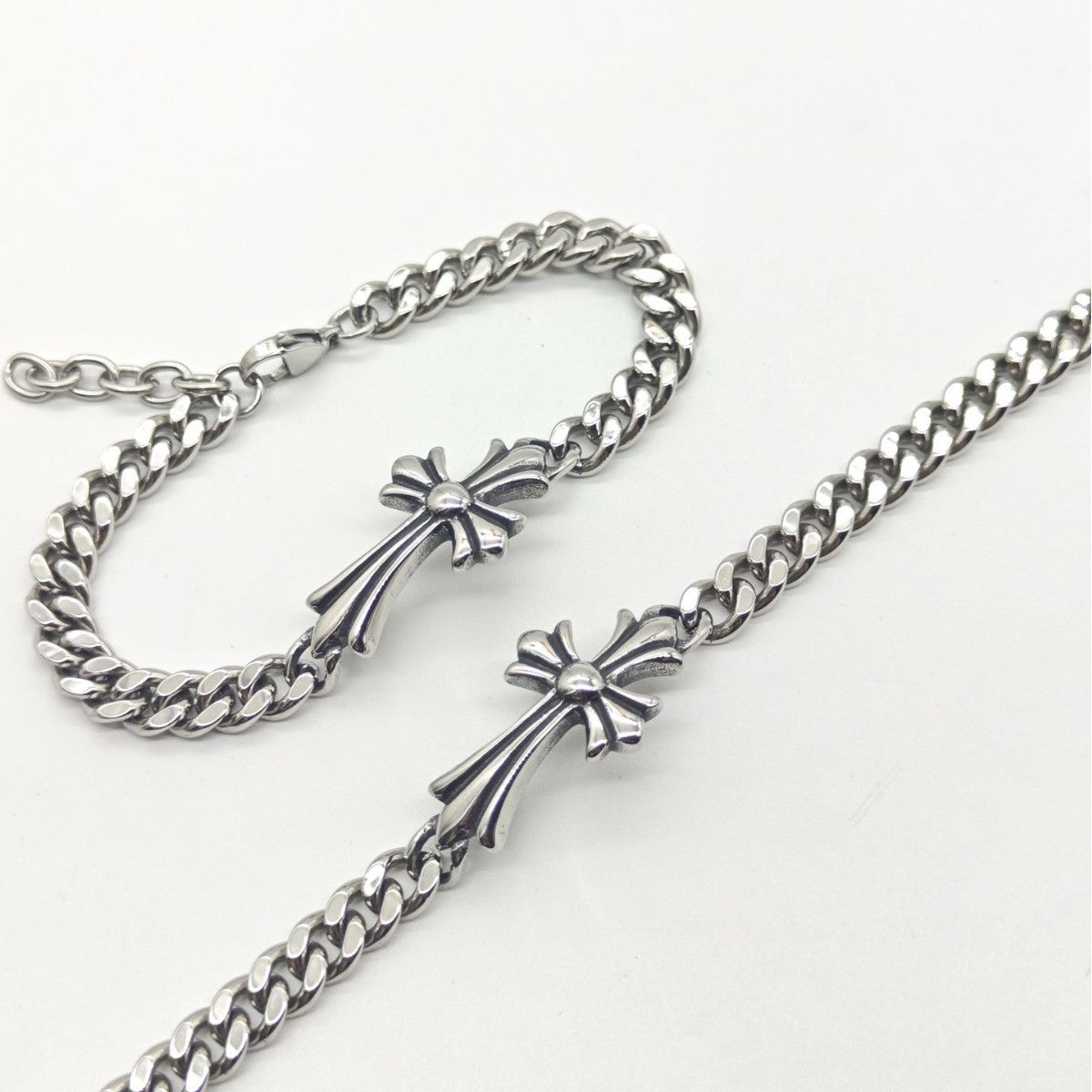 Chrome Hearts curved cross Cuban bracelet