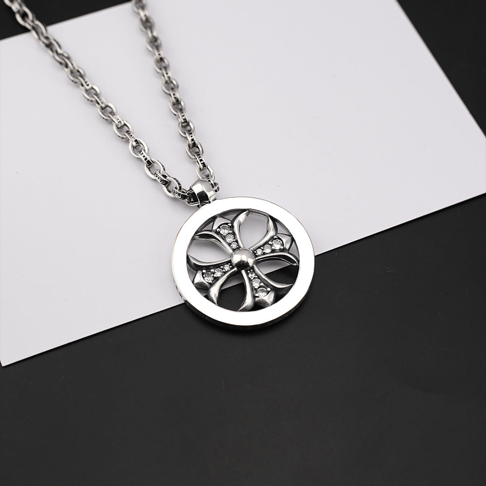 Chrome Hearts hoop cross flower diamond-studded pendant