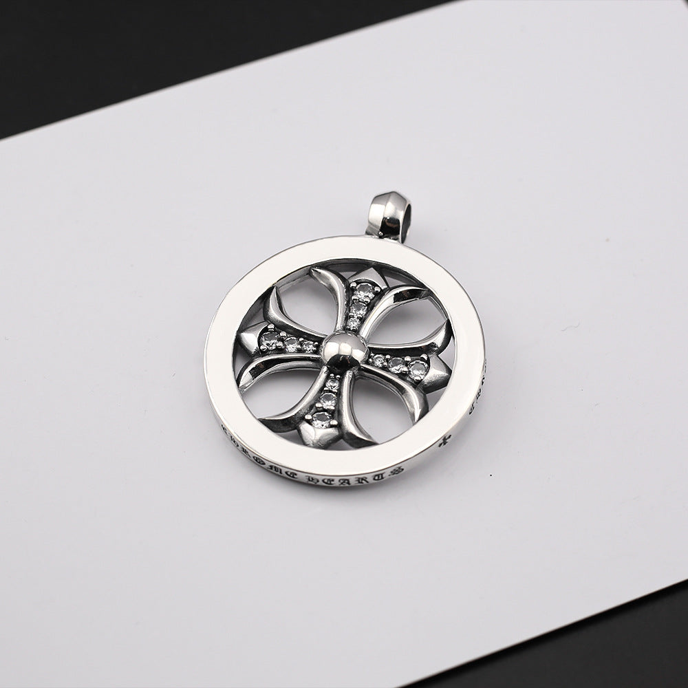Chrome Hearts hoop cross flower diamond-studded pendant