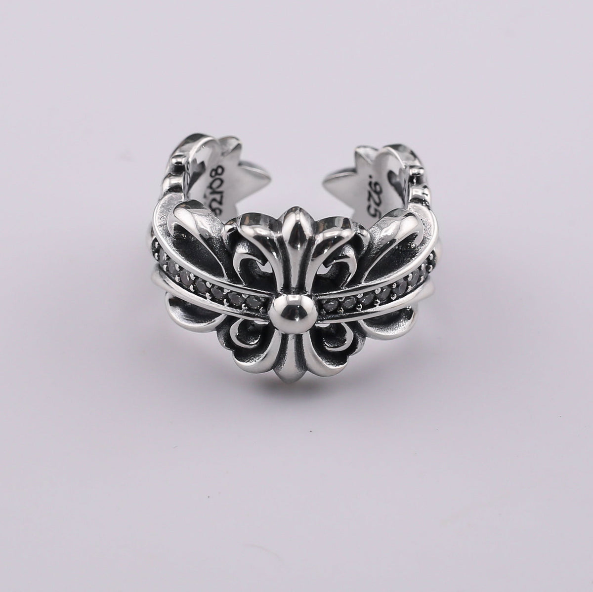 chrome hearts multi-color cross open sterling silver ring