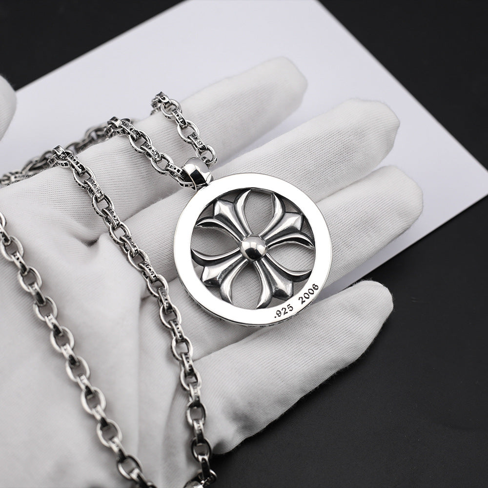 Chrome Hearts hoop cross flower diamond-studded pendant