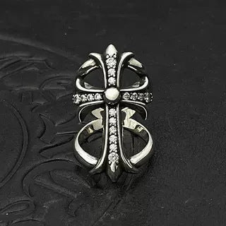 Chrome Hearts diamond-studded large cross hollow ring