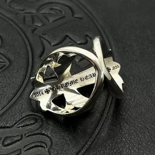 Chrome Hearts diamond-studded large cross hollow ring