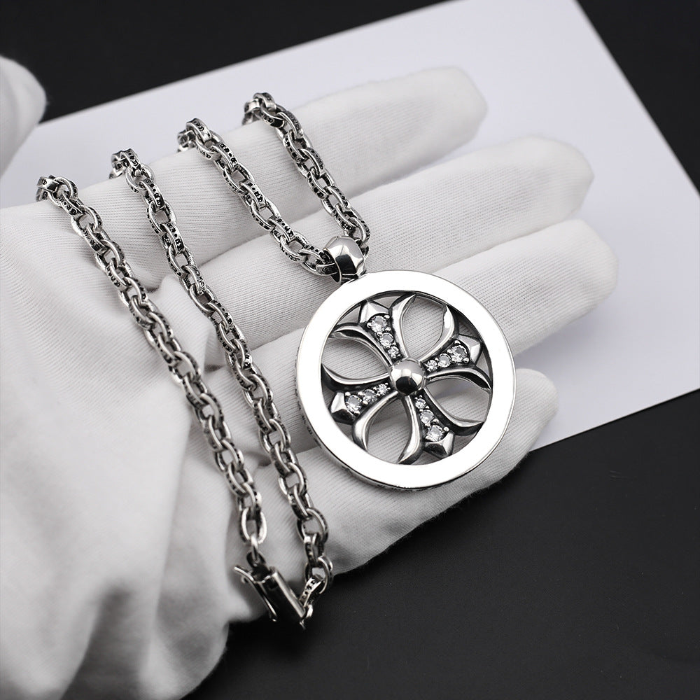 Chrome Hearts hoop cross flower diamond-studded pendant