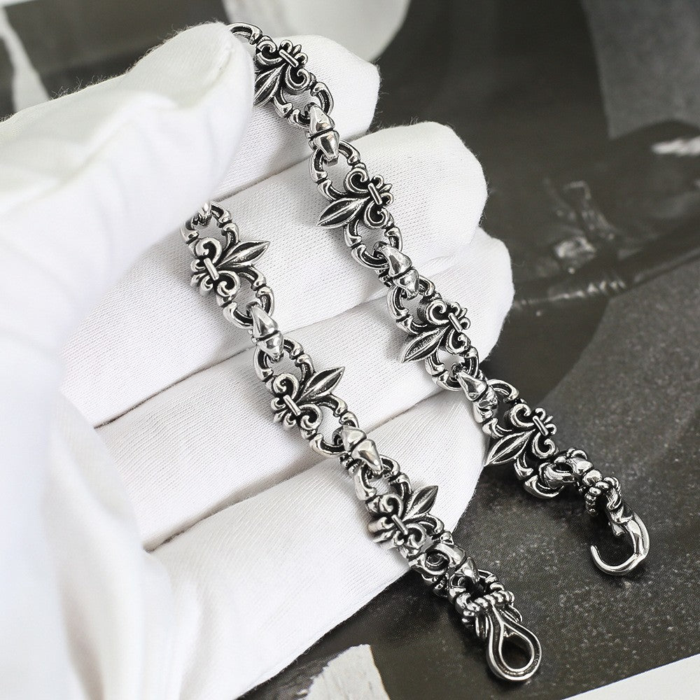 Chrome Hearts 925 Sterling silver Vitange Gothic fleur-de-lis Crown bracelet