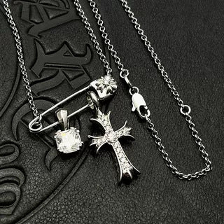 Chrome Hearts retro cube gemstone pin necklace
