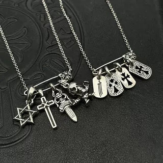 Chrome Hearts pin necklace with various elements