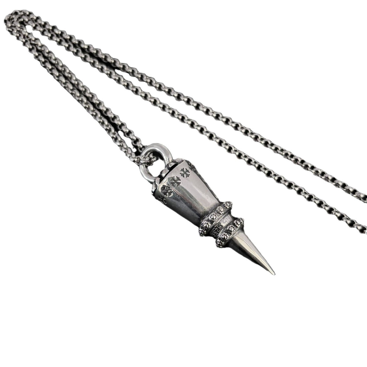 Chrome Hearts distressed cross rivet bullet pendant