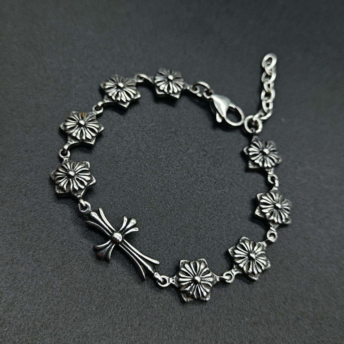 Chrome Hearts 925 Sterling silver cross flower skull splicing bracelet