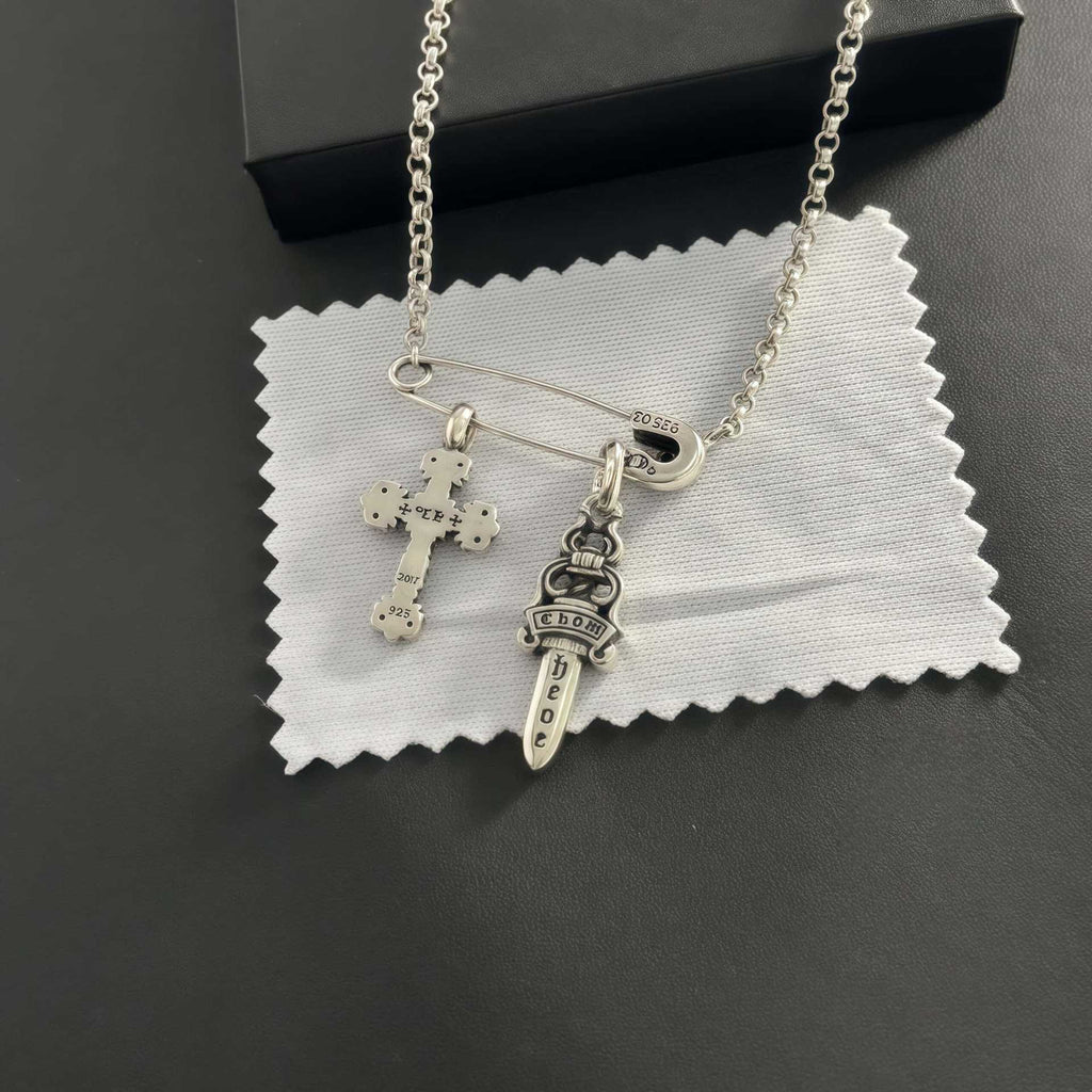 Chrome Hearts vintage flame cross brooch necklace