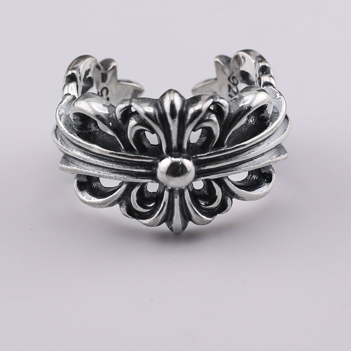 chrome hearts multi-color cross open sterling silver ring