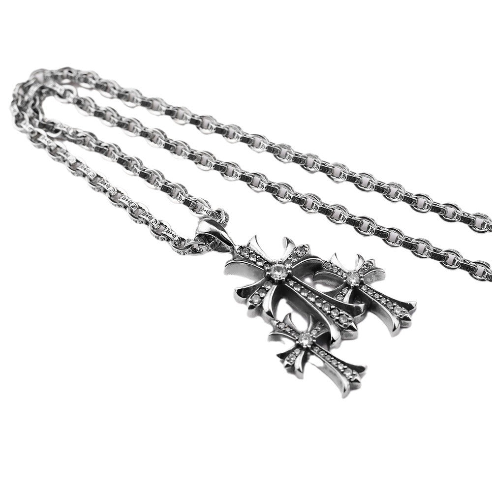 Chrome Hearts vintage diamond-studded three-cross bold letter chain