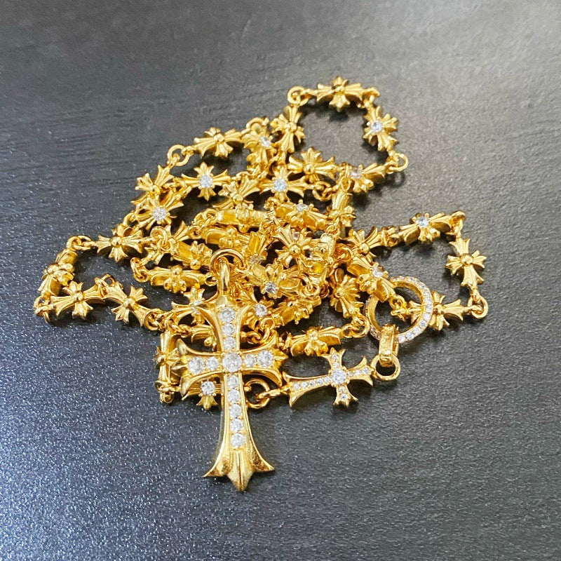 Chrome Hearts 22K gold cross diamond necklace